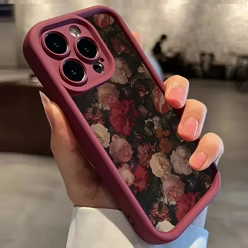 Wine Red Rose and White Rose Phone Cases For iPhone 16 15 Pro Max Cases iPhone 11 12 13 14 Pro XR X XS 7 8 Plus Anti-fall Covers
