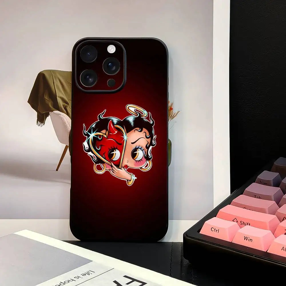 B-Bettys B-Boops Phone Case Stylish Black Matte TPU Case For 11-16. Anti-slip And Wear-resistant