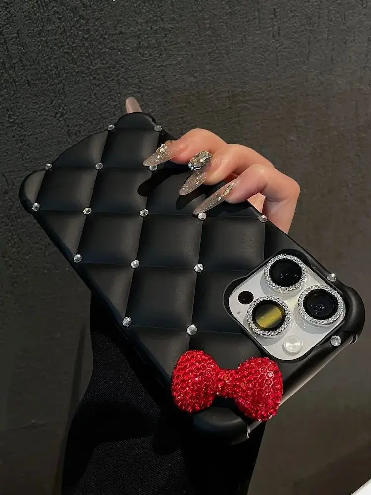 Luxury Designer Kitty Bow Case for iPhone 16 Pro Max 17 Pro 17 air Glitter Diamond Phone Cover for iPhone 14 15 13 16e 12 Pro 11