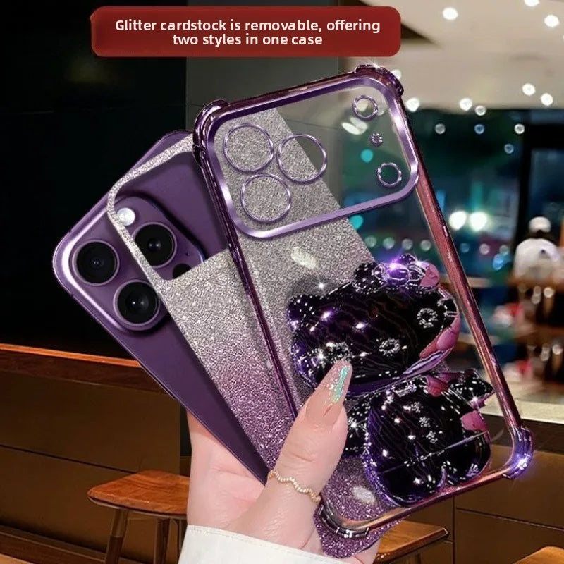 Luxury Glitter Mirror Hello Kitty Stand Holder Phone Case For IPhone 17 Pro Max AIR 16 15 14 13 Plus Corner Protection Cover