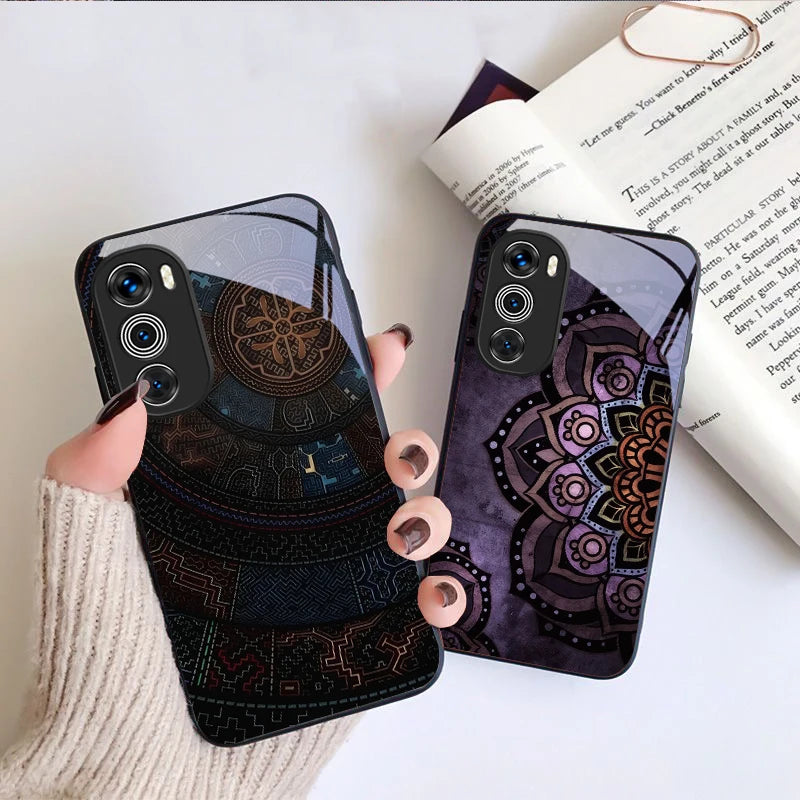 Black Pattern For Moto G54 Power 5G G75 Edge 50 Neo G14 24 4G 34 G55 85 35 20 Lite 30 Pro G24 Power Black Glass Phone Case