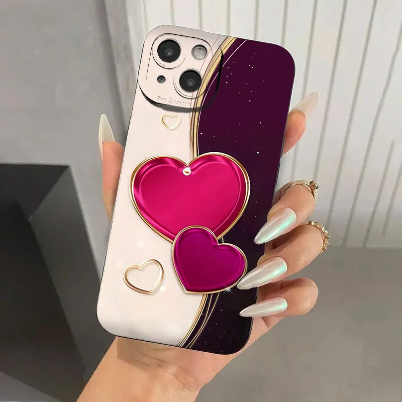 Purple Heart-Shaped Design TPU Phone Case For iPhone 17 16 Pro Cases iPhone 16E 11 12 13 14 15 Pro Max XS X XR 7 8 16 Plus Cover
