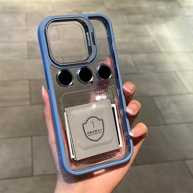 Camera Metal Lens Ring Protection Phone Cases For iPhone 17 16 15 12 13 14 Pro Max 11 Lens Holder transparent Shockproof Cover