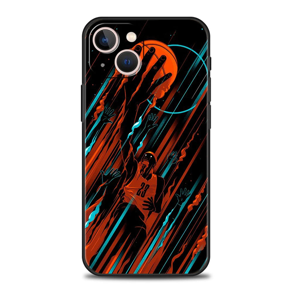 Basketball Basket Sports Phone Case Cover for iPhone 16 15 14 13 12 Pro Max XR XS 11 7 8 Plus Shockproof Silicone Soft Shell Bag