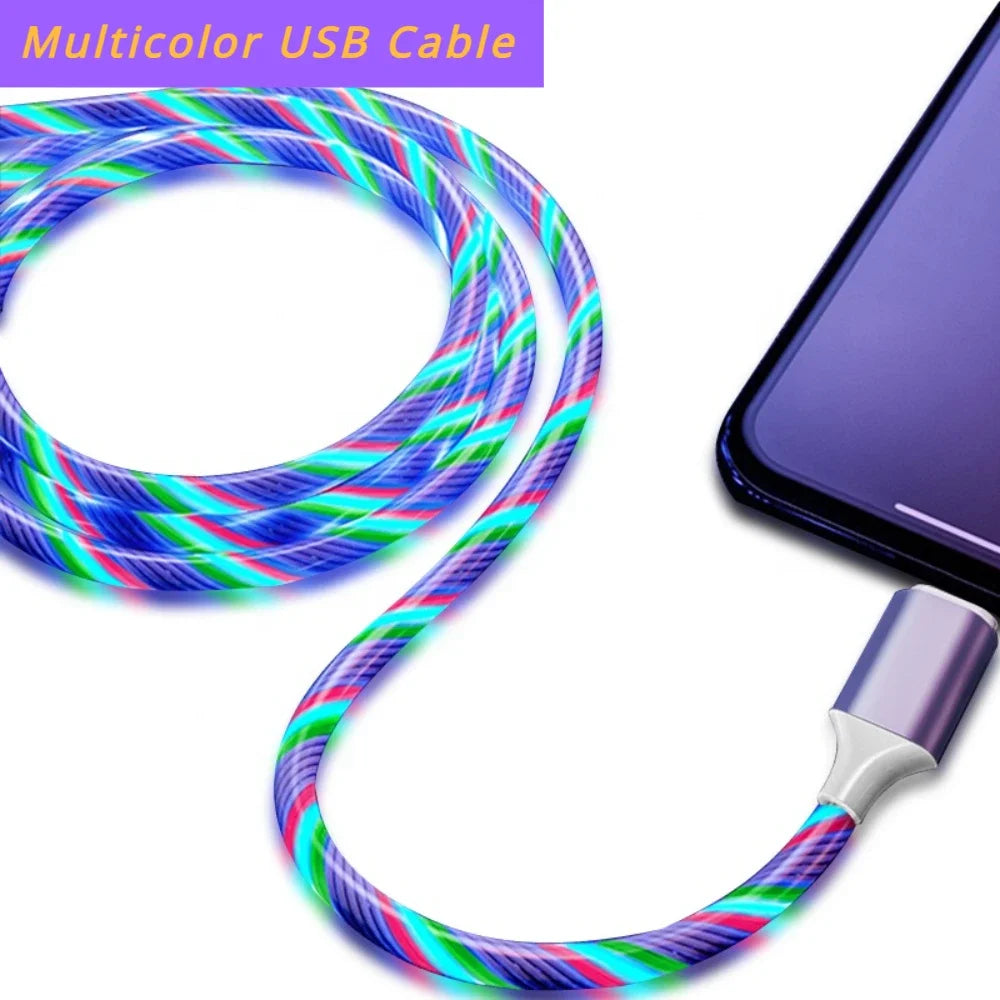 Glowing LED Cable 3A Fast Charging Cable Type C USB Type C High Speed Data Transfer Cable Flowing Streamer Light LED USB C Cord