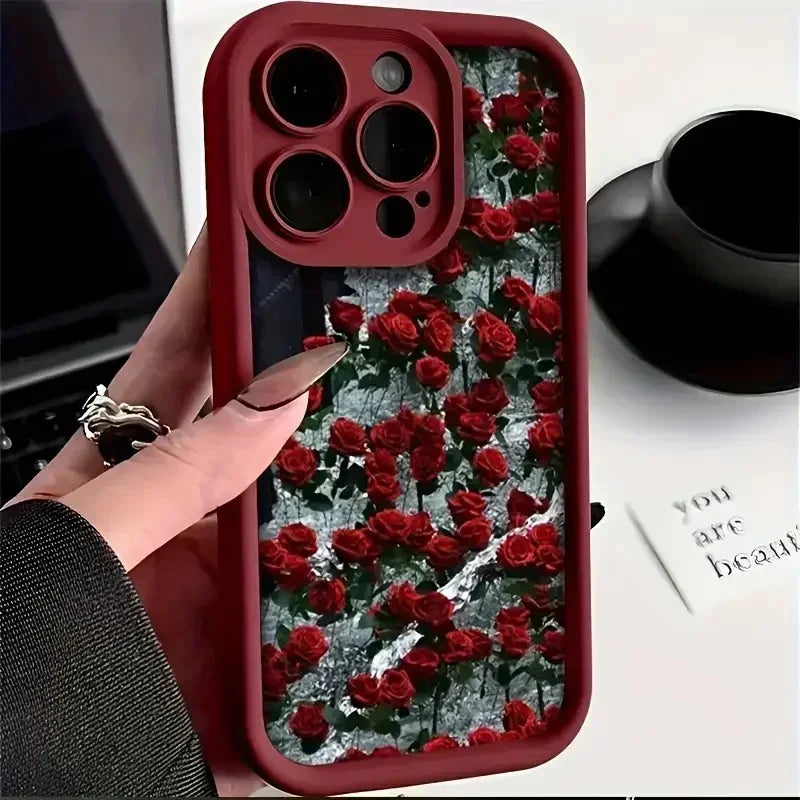 Wine Red Rose and White Rose Phone Cases For iPhone 16 15 Pro Max Cases iPhone 11 12 13 14 Pro XR X XS 7 8 Plus Anti-fall Covers