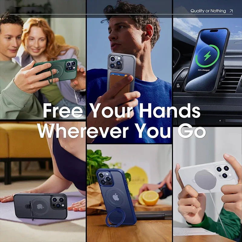 Magnetic Phone Case with Ring Stand for iPhone 17 16 15 Pro Max Case 14 Plus 13 12 11 Mobile Cases Matte Slim Back Cover