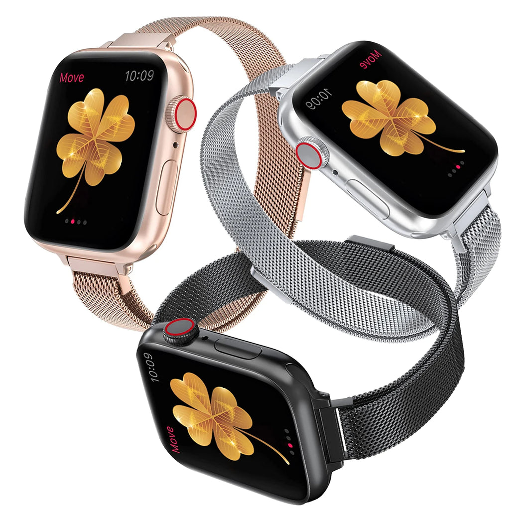 Women Slim Strap for Apple Watch 38mm 40mm 41mm Stainless Steel Metal Bracelet Magnetic Milanese Loop for Apple watch 34567se