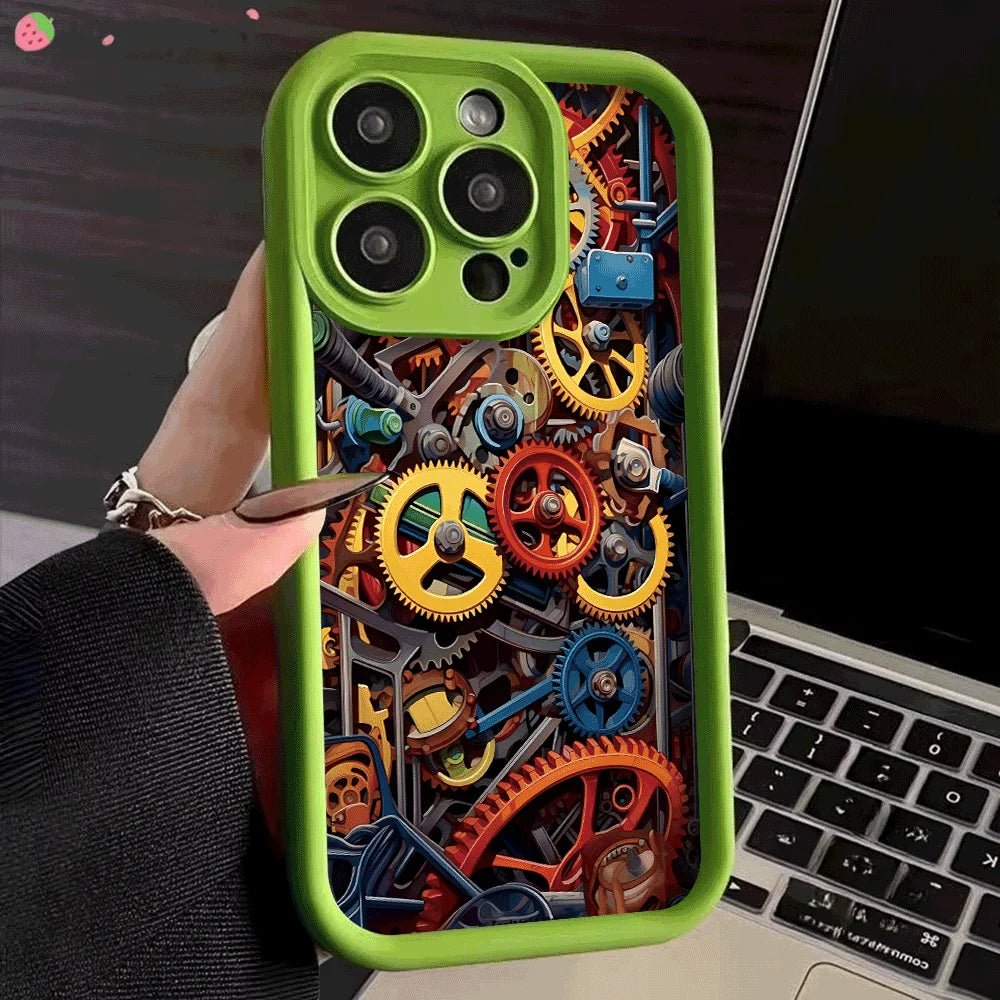 Mechanical gear pattern Phone Case For iPhone 15 16 Pro Max Cases iPhone 14 13 12 11 Pro XS Max XR X 7 8 Plus Shockproof Cover