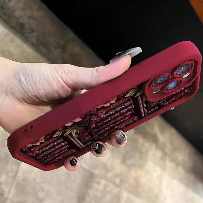 For iPhone 13 Cases Flowery Watercolor Bookshelf Print Soft Phone Case For iPhone 11 12 14 15 16 Pro Max XS X XR 7 8 Plus Cover