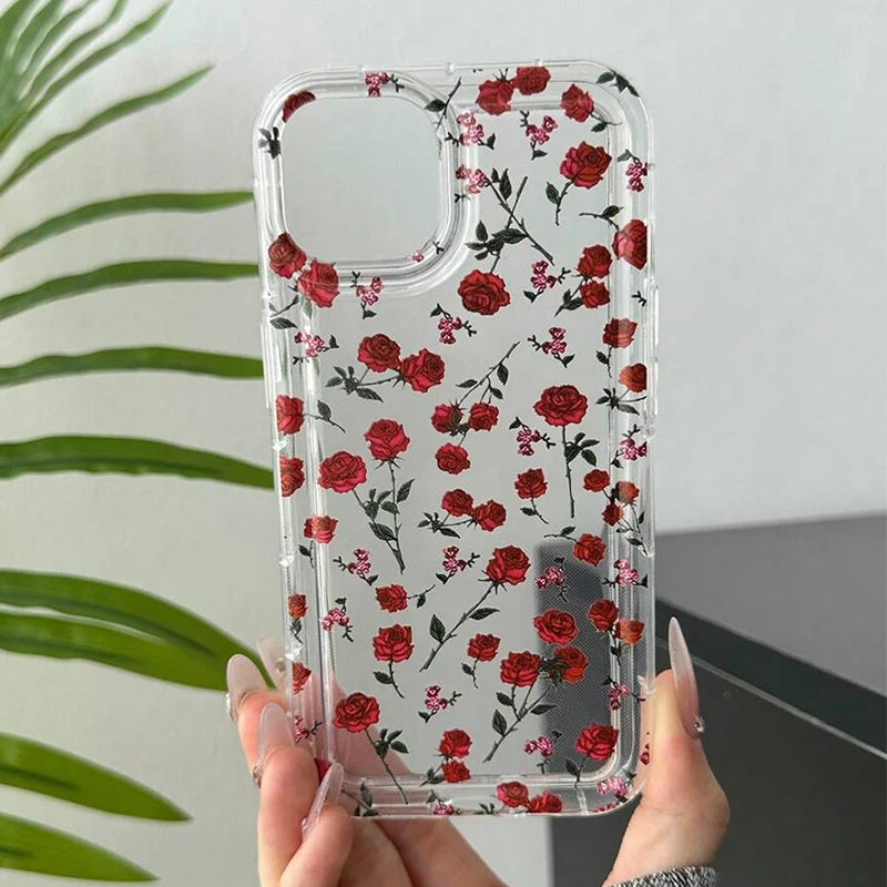 Case For iPhone 16 Cases iPhone 14 15 Pro Max Case Rose Flower Phone Case For iPhone 13 12 11 XS XR X 7 8 Plus Clear Cover