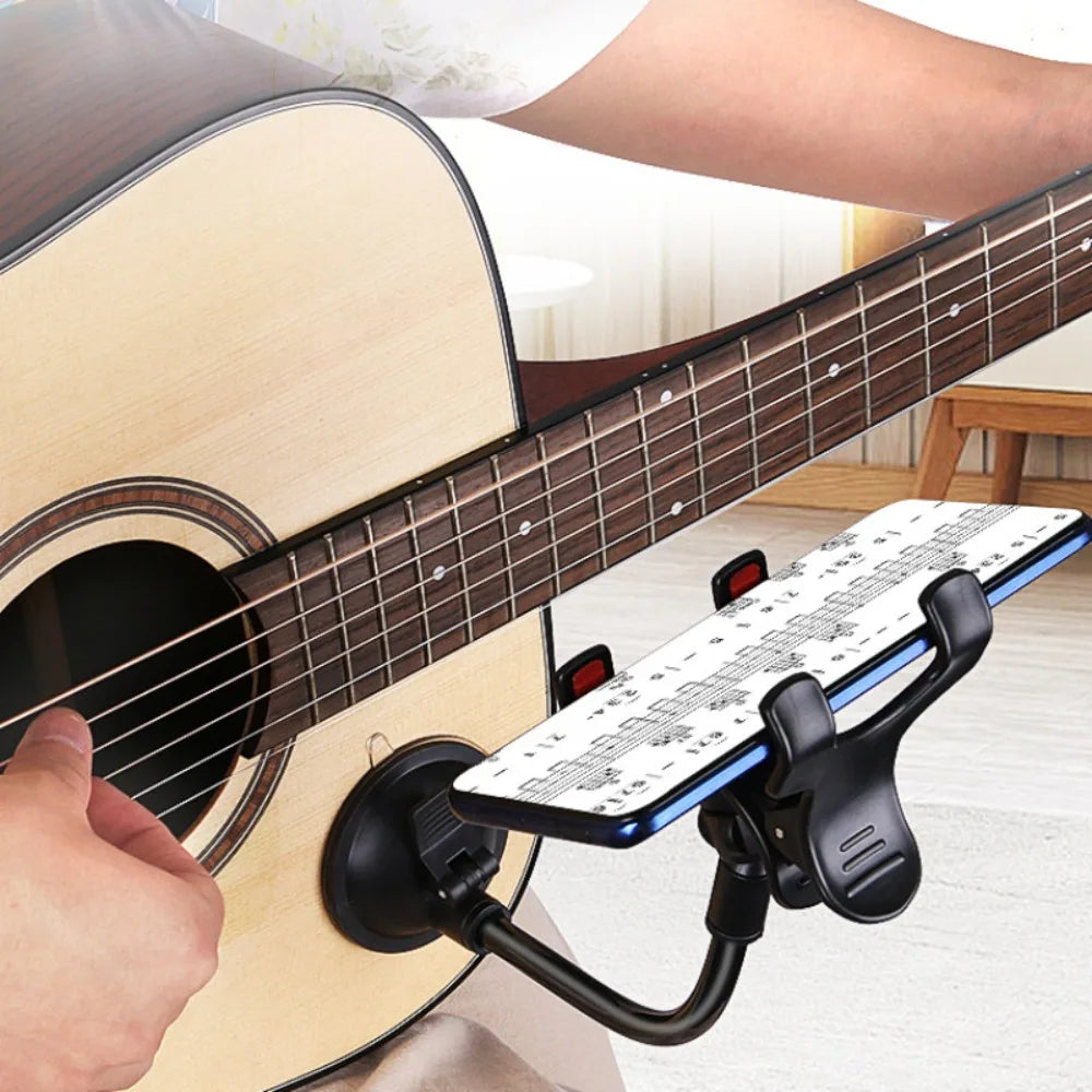 Guitar Phone Holder, Phone Holder for Guitar Gooseneck Mount, Removable Suction Cup Phone Holder for Acoustic Electric Guitar