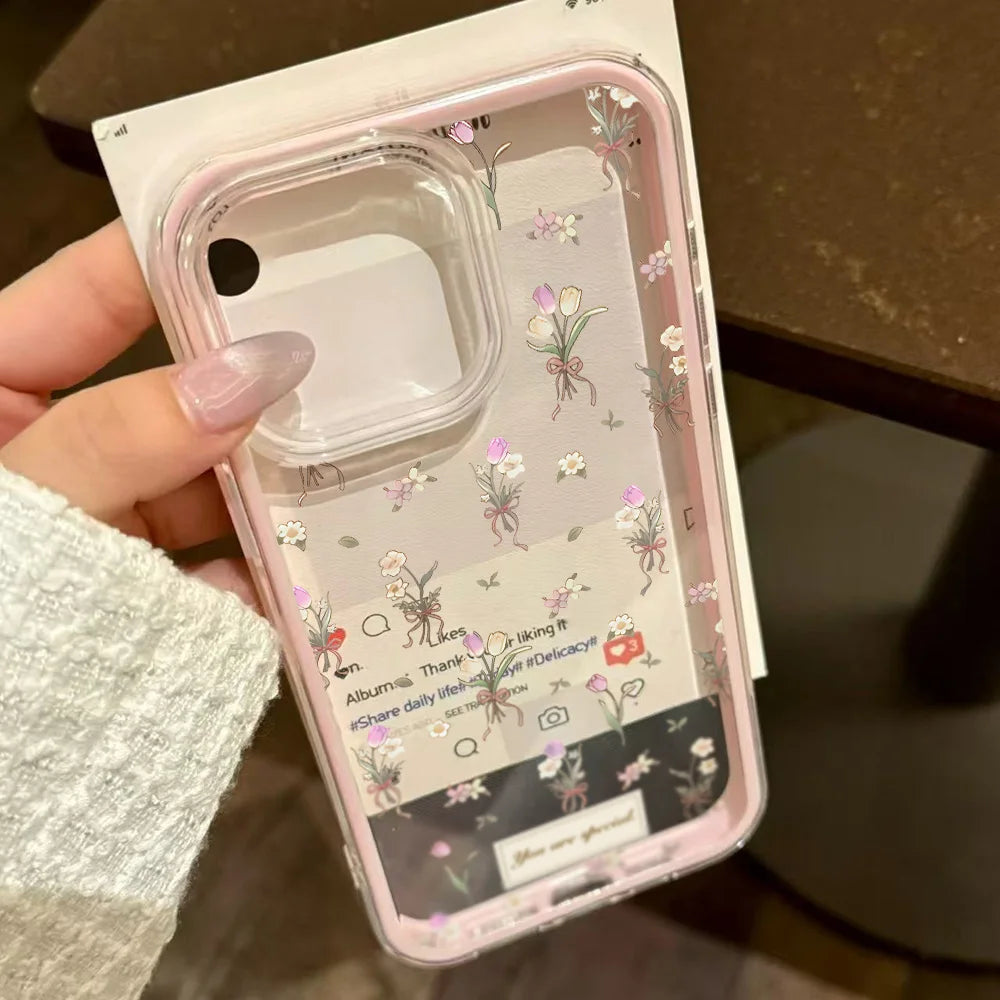 2 in 1 Candy Color Phone Case For iPhone 11 16 17 Pro Max 13 15 14 12 17 Air 17promax Soft TPU Transparent Flower Funda Cover