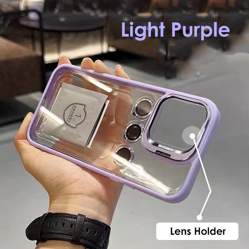 Camera Metal Lens Ring Protection Phone Cases For iPhone 17 16 15 12 13 14 Pro Max 11 Lens Holder transparent Shockproof Cover