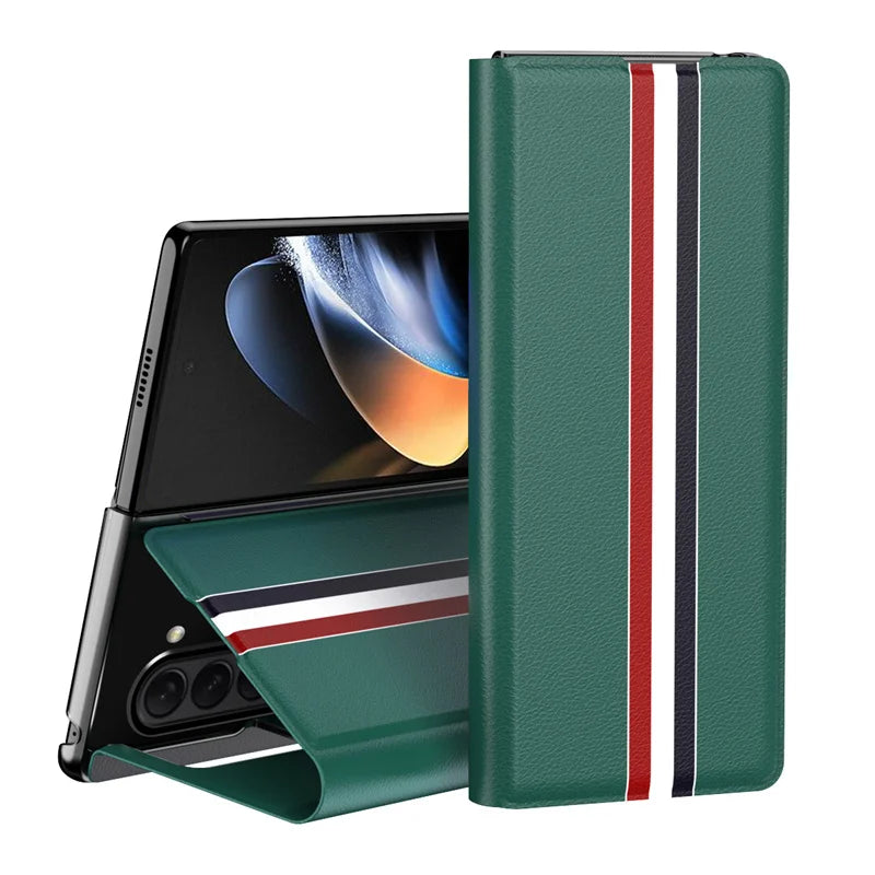For Samsung Galaxy Z Fold 7 6 5 4 3 2 5G Luxury PU Leather Card Slot Wallet Bracket Phone Case  Full Protection Shockproof Case