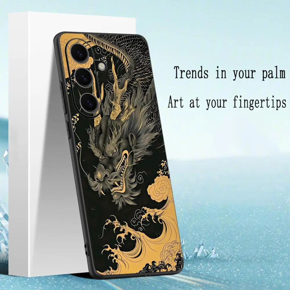Luxury cool Chinese dragon Phone Case For Samsung Galaxy S25 S24 S23 S22 S21 S20 Plus Ultra Note20 Soft Black