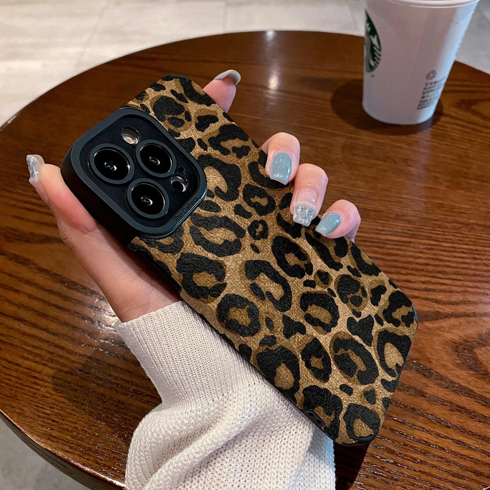 Fashion Gold Leopard Silicone Leather Case For iPhone 15 14 Pro Max 11 13 12 Mini 16 Plus 17 Air Soft Shockproof Cover