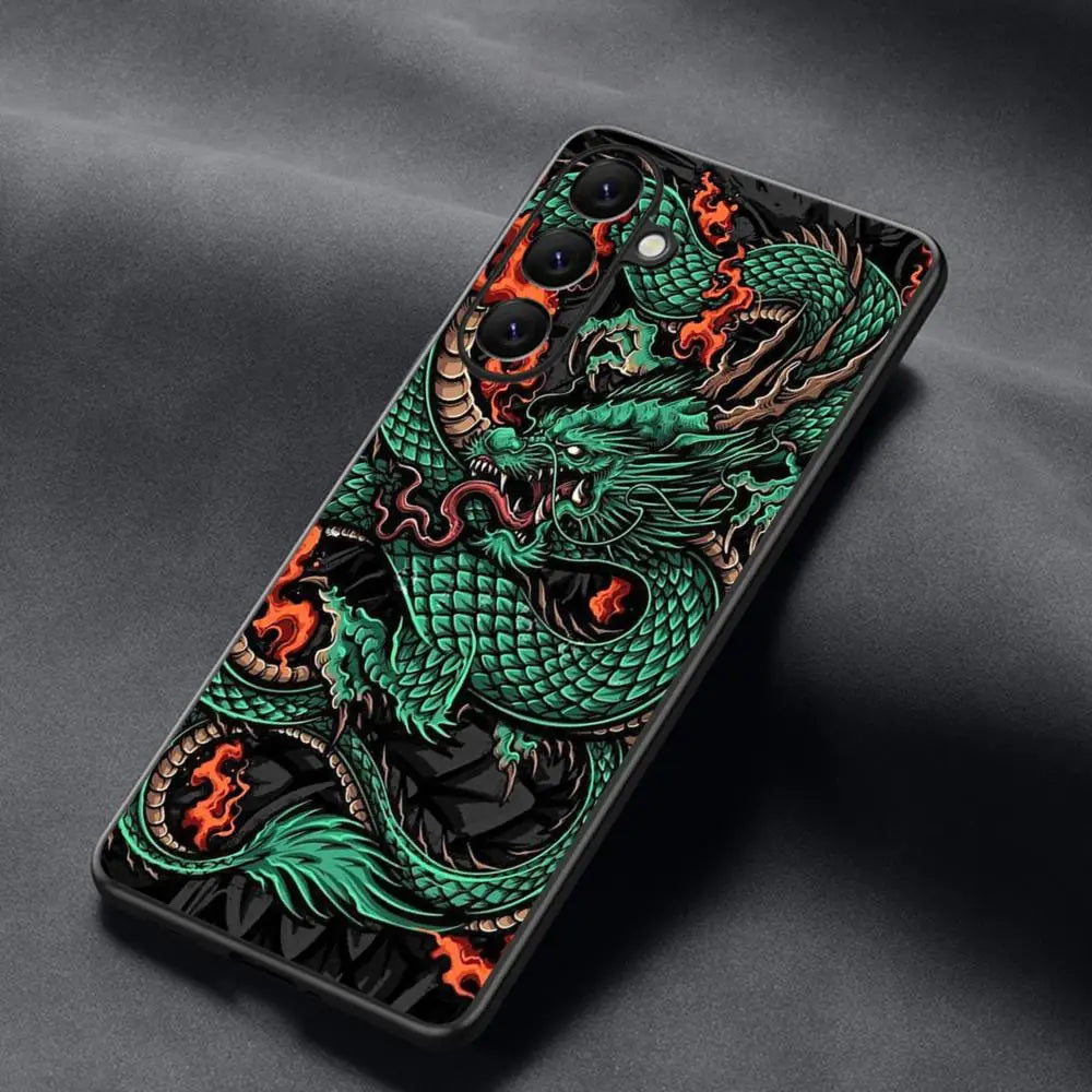 Luxury cool Chinese dragon Phone Case For Samsung Galaxy S25 S24 S23 S22 S21 S20 Plus Ultra Note20 Soft Black