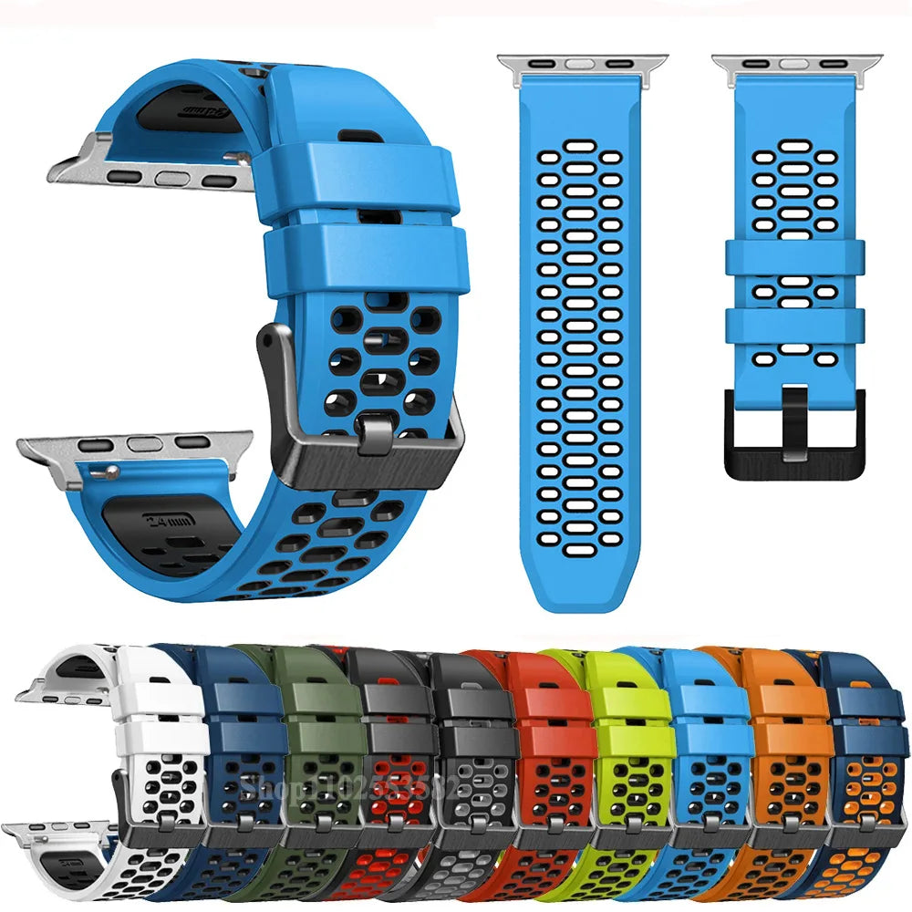Sport Silicone Strap For Apple Watch Ultra 2 49mm Bracelet Wristband For Apple Watch Series 9 8 7 SE 6 45mm 44mm 42mm Accessory