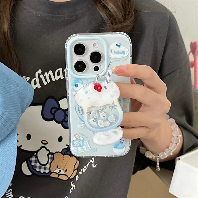 Korean Cute Cream Cake Magnetic Phone Case For iPhone 17 16 Pro 14 15 Pro Max Cover with Stand Holder Girp Shockproof Cute Cases