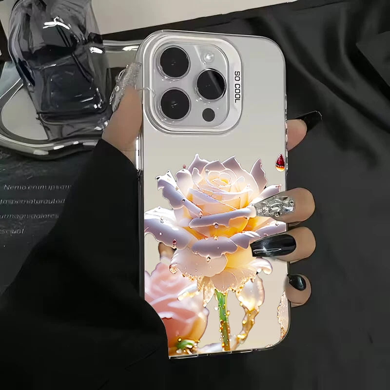 Black Gold Rose Phone Cases for iPhone 16 15 Pro Max Cases For iPhone 16E 11 12 13 14 Pro X XS XR 7 8 Plus SE2 Silver IMD Covers