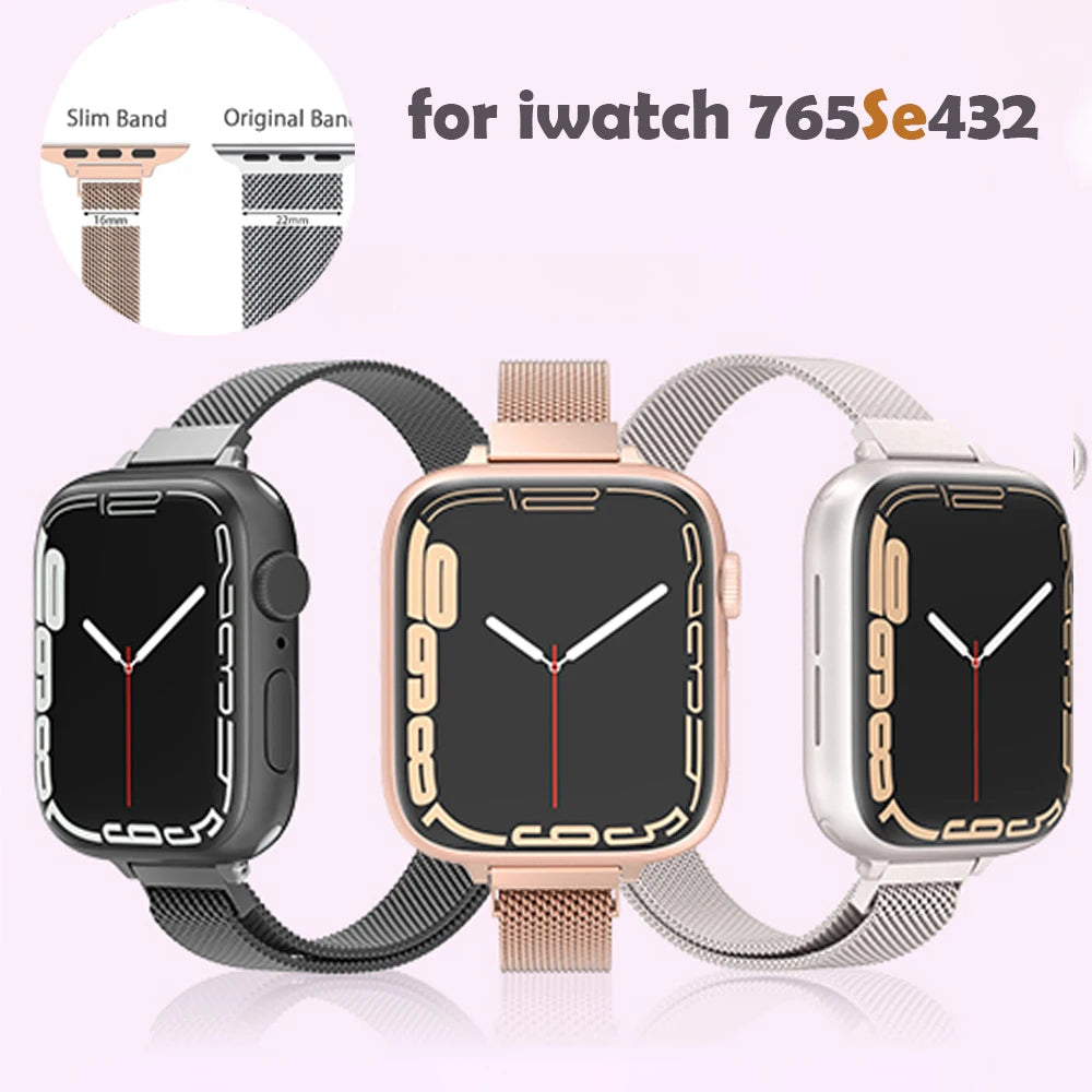 Women Slim Strap for Apple Watch 38mm 40mm 41mm Stainless Steel Metal Bracelet Magnetic Milanese Loop for Apple watch 34567se