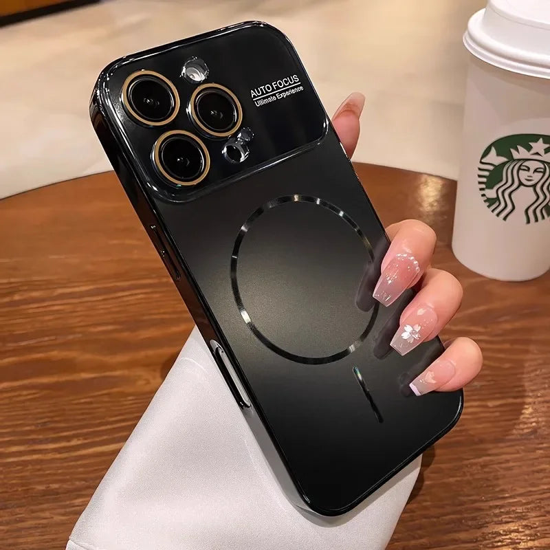 Titanium Original Magnetic Phone Case For iPhone 17 16 15 14 Pro Max For Magsafe Nanometer Lens Protector Frosted PC Hard Cover