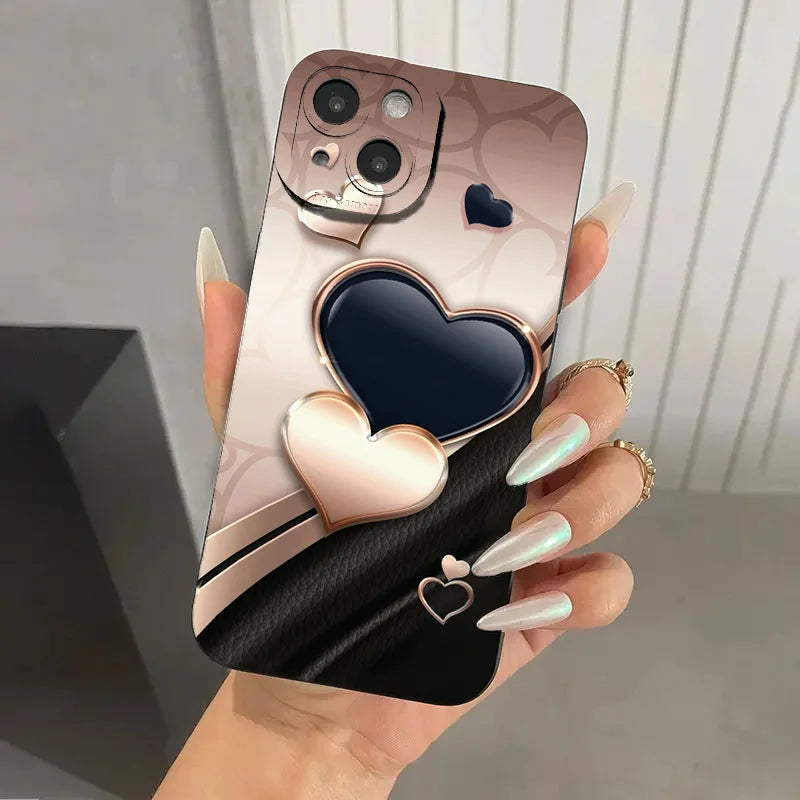Purple Heart-Shaped Design TPU Phone Case For iPhone 17 16 Pro Cases iPhone 16E 11 12 13 14 15 Pro Max XS X XR 7 8 16 Plus Cover
