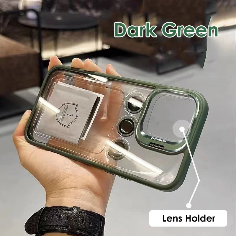 Camera Metal Lens Ring Protection Phone Cases For iPhone 17 16 15 12 13 14 Pro Max 11 Lens Holder transparent Shockproof Cover
