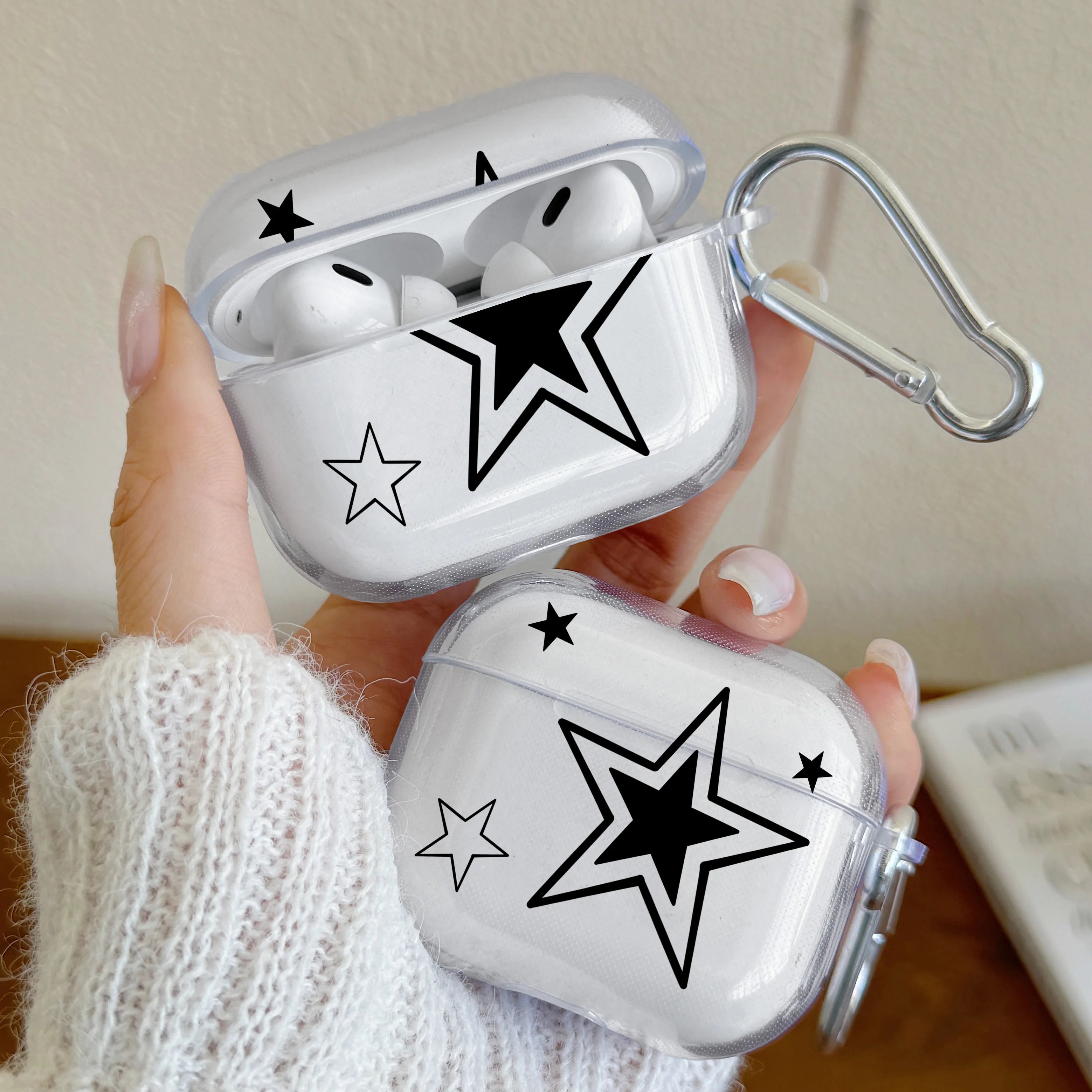 Music Player Cute Star Heart Pattern Protective Case for AirPods 2/3/4 Earphone Cases for AirPods Pro3/Pro2/Pro Headphone Cover