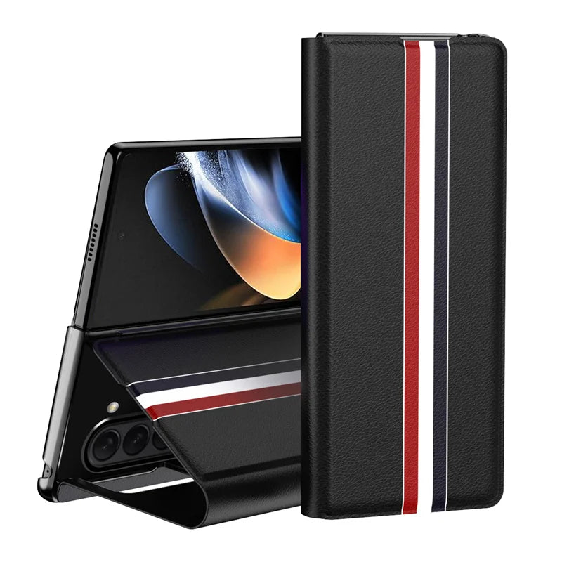 For Samsung Galaxy Z Fold 7 6 5 4 3 2 5G Luxury PU Leather Card Slot Wallet Bracket Phone Case  Full Protection Shockproof Case